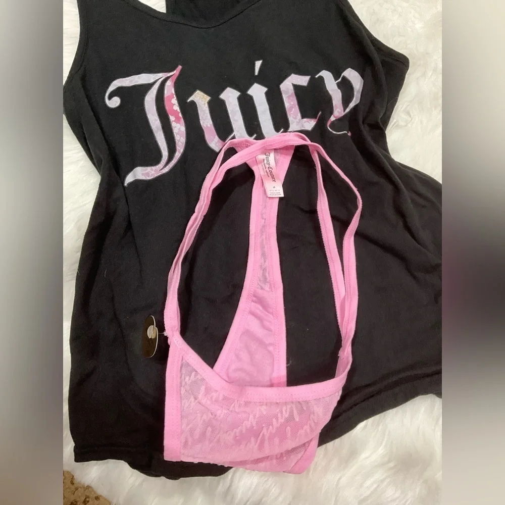 Juicy Couture Black and Pink Logo Tank Set